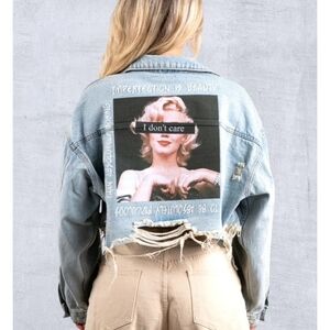 Trio Urban Marylin Monroe Distressed Jean Cropped Jacket